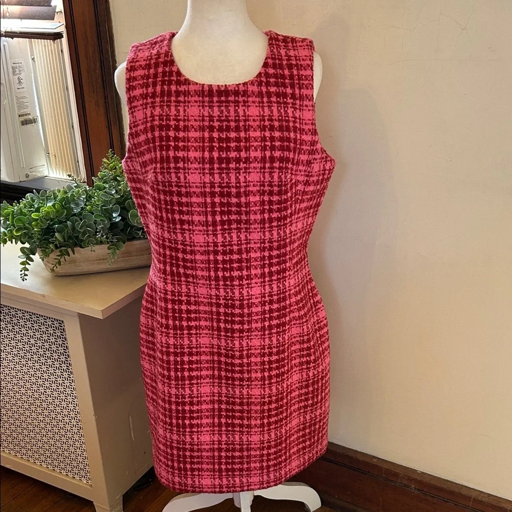 On 34th Sleeveless Pink Red Plaid Shift Dress Size 10 Like new